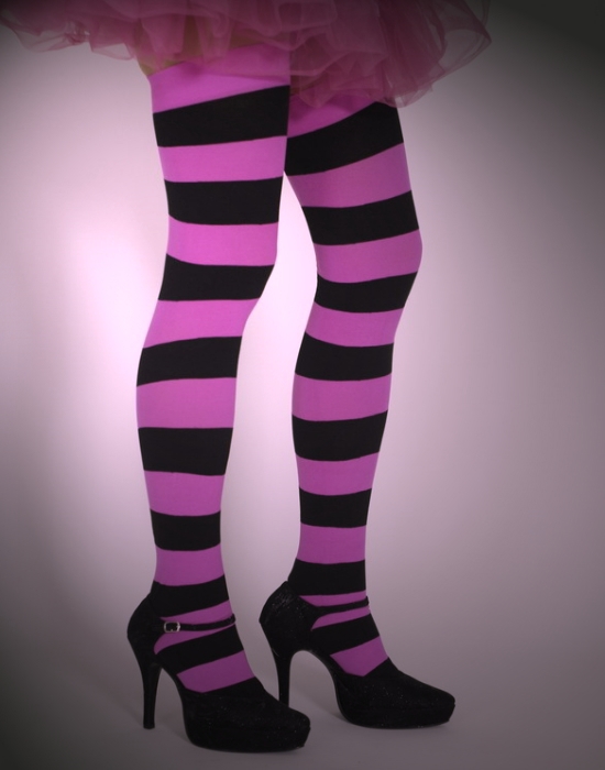 Ringel Strumpfhose -pink-schwarz